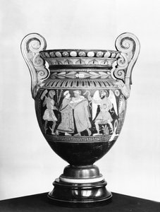 Ánfora de figuras rojas que representa la despedida de Alcestis y Admeto